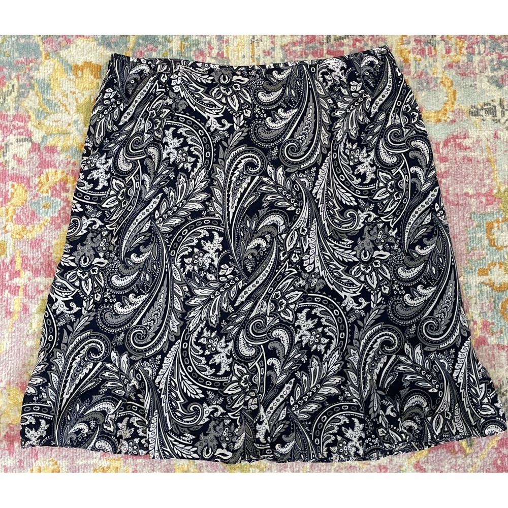 Vintage Pendleton Size 18 Blue Paisley Silk Wool Midi Trumpet Skirt Lined 1990's - Picture 3 of 8